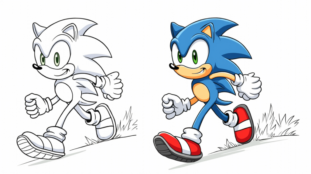 Sonic running through Green Hill Zone with a big smile
